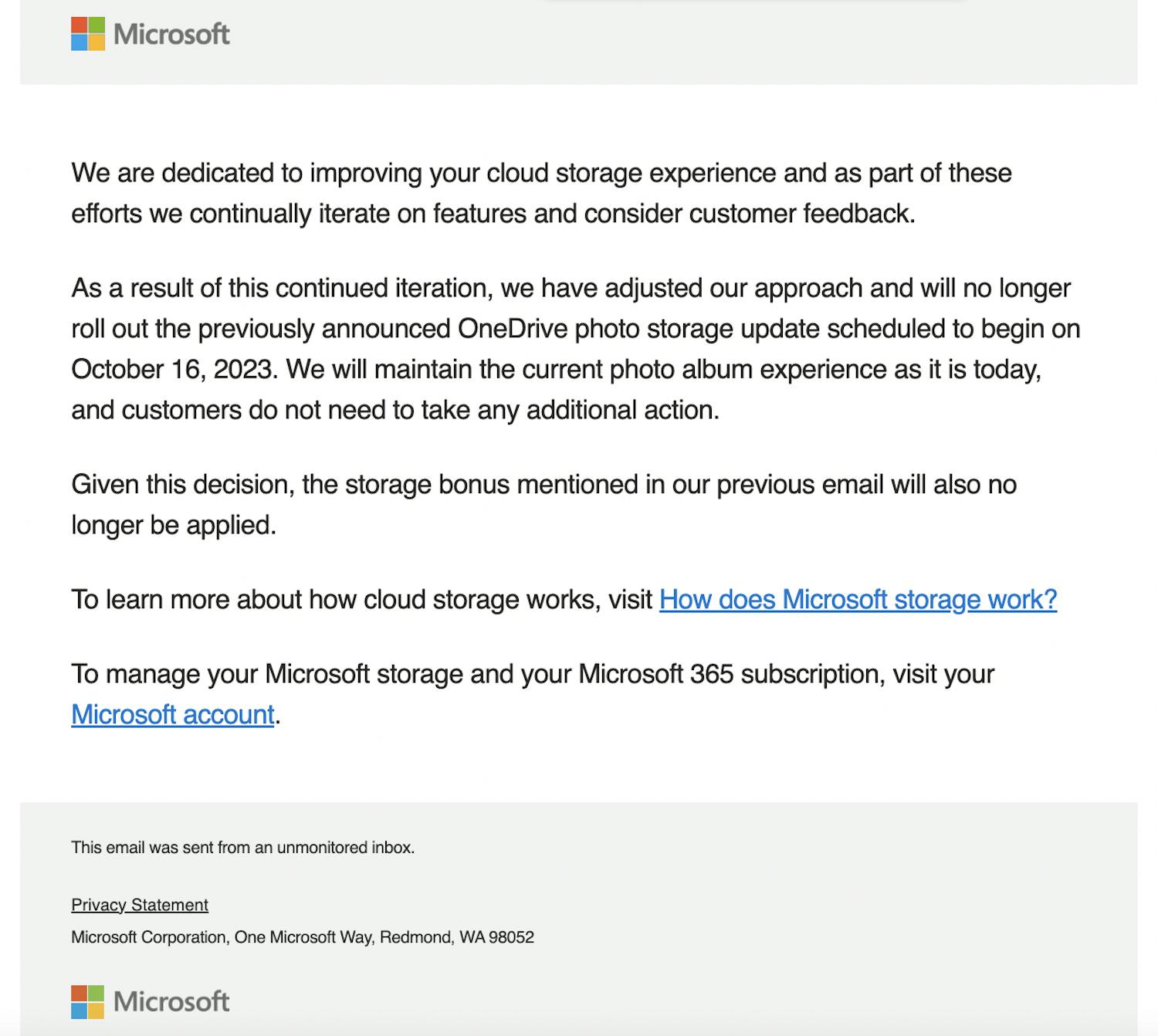 Microsoft meddelar: Microsofts text